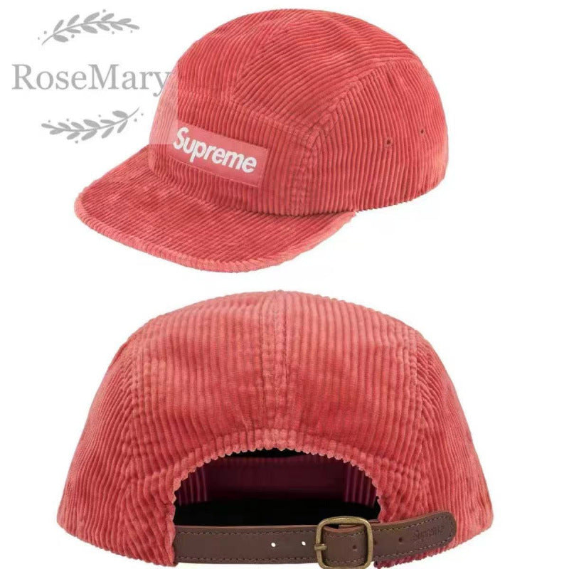Supreme Red Corduroy 5-Panel Box Logo Camp Cap