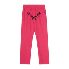 Sp5der Rhinestone Letter Graphic Red Casual Sweatpants
