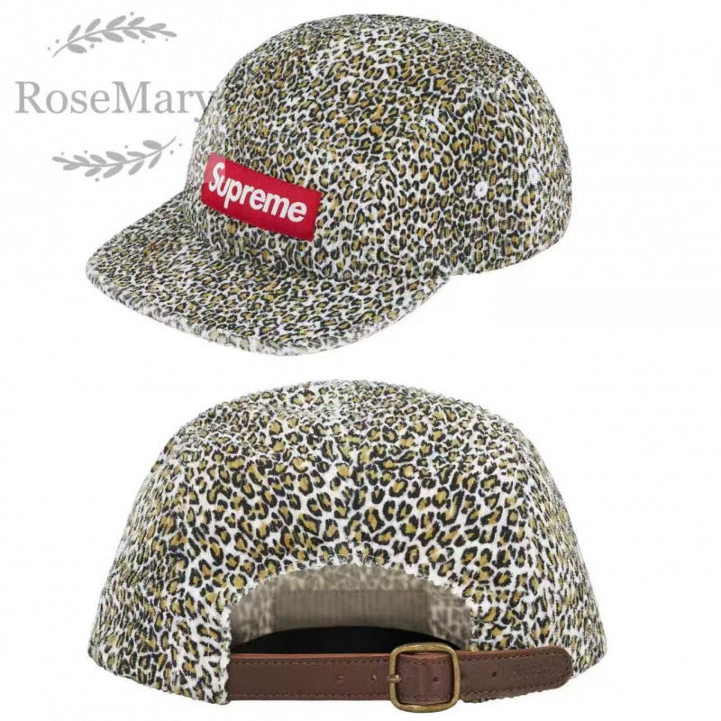 Supreme Leopard Print 5-Panel Red Box Logo Camp Cap