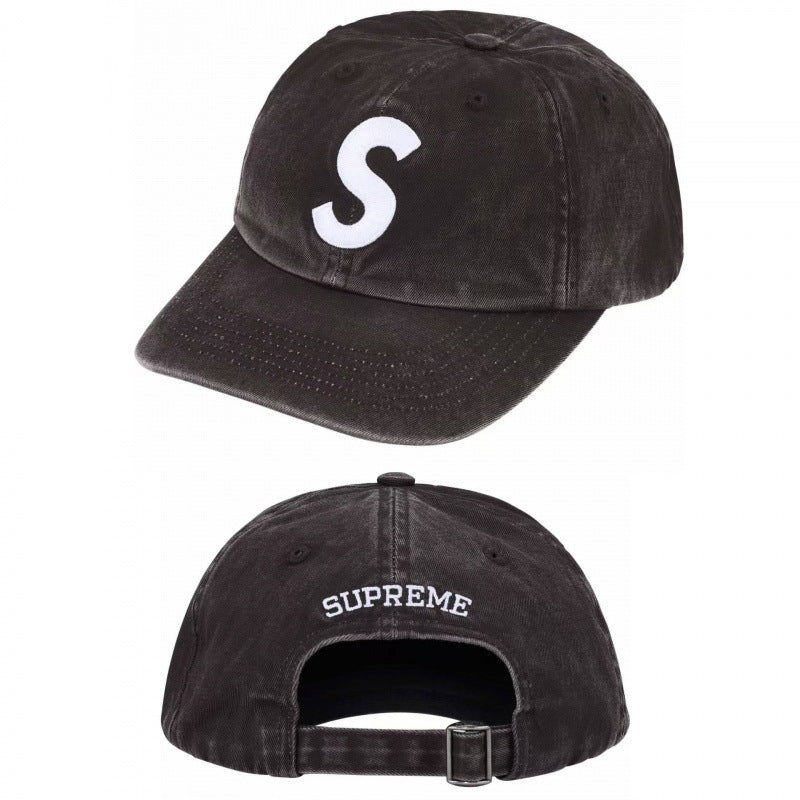 Supreme Washed Black S Logo 6-Panel Dad Hat