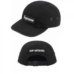 Supreme Black 5-Panel Box Logo Camp Cap with SUP-94TH/DIV. Back Embroidery
