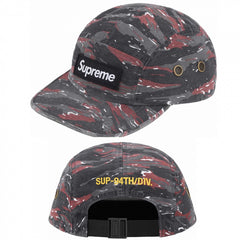 Supreme Red and Black Tiger Stripe Camo 5-Panel Box Logo Camp Cap