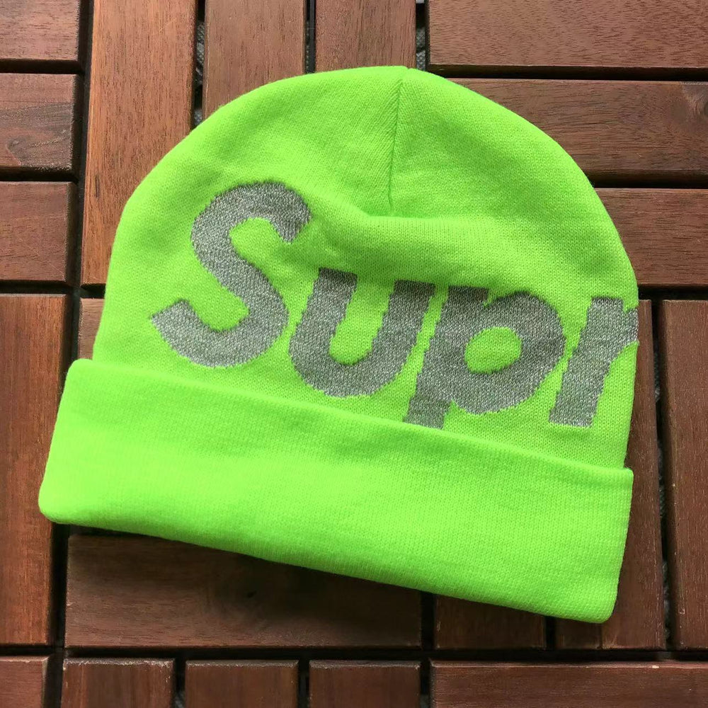 Supreme Neon Green Reflective Big Logo Cuffed Beanie