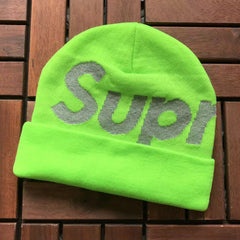Supreme Neon Green Reflective Big Logo Cuffed Beanie