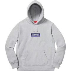 Supreme Box Logo Hooded Sweatshirt - Heather Grey / Blue Bandana