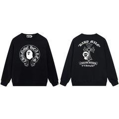 BAPE Black White Graphic Logo Crewneck Sweatshirt