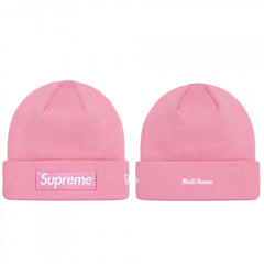 Supreme / New Era Pink Box Logo Beanie with World Famous Embroidery