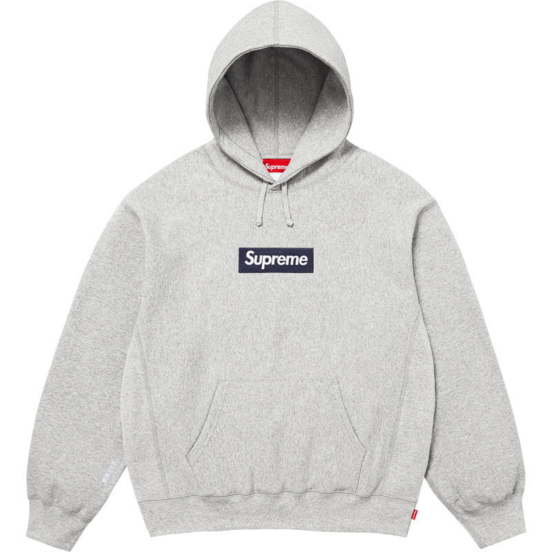 Supreme Box Logo Hooded Sweatshirt - Heather Grey / Navy