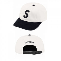 Supreme White and Black S Logo 6-Panel Dad Hat