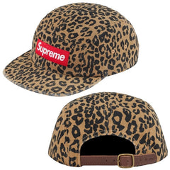 Supreme Leopard Print 5-Panel Red Box Logo Camp Cap
