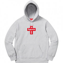Supreme Cross Box Logo Hooded Sweatshirt - Heather Grey