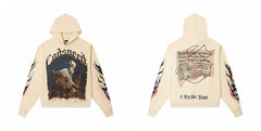 Vintage "Godspeed" Black Monday Newspaper Skull Oversized Beige Hoodie