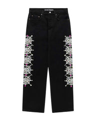 Sp5der Web Stone Denim Pants Black