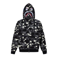 BAPE Shark Full Zip Camo Hoodie (Black & Grey Camo)