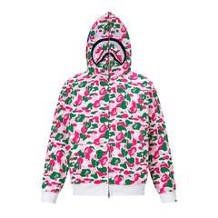 BAPE Shark Full Zip Camo Hoodie (Pink, Green & White Multi-Camo)