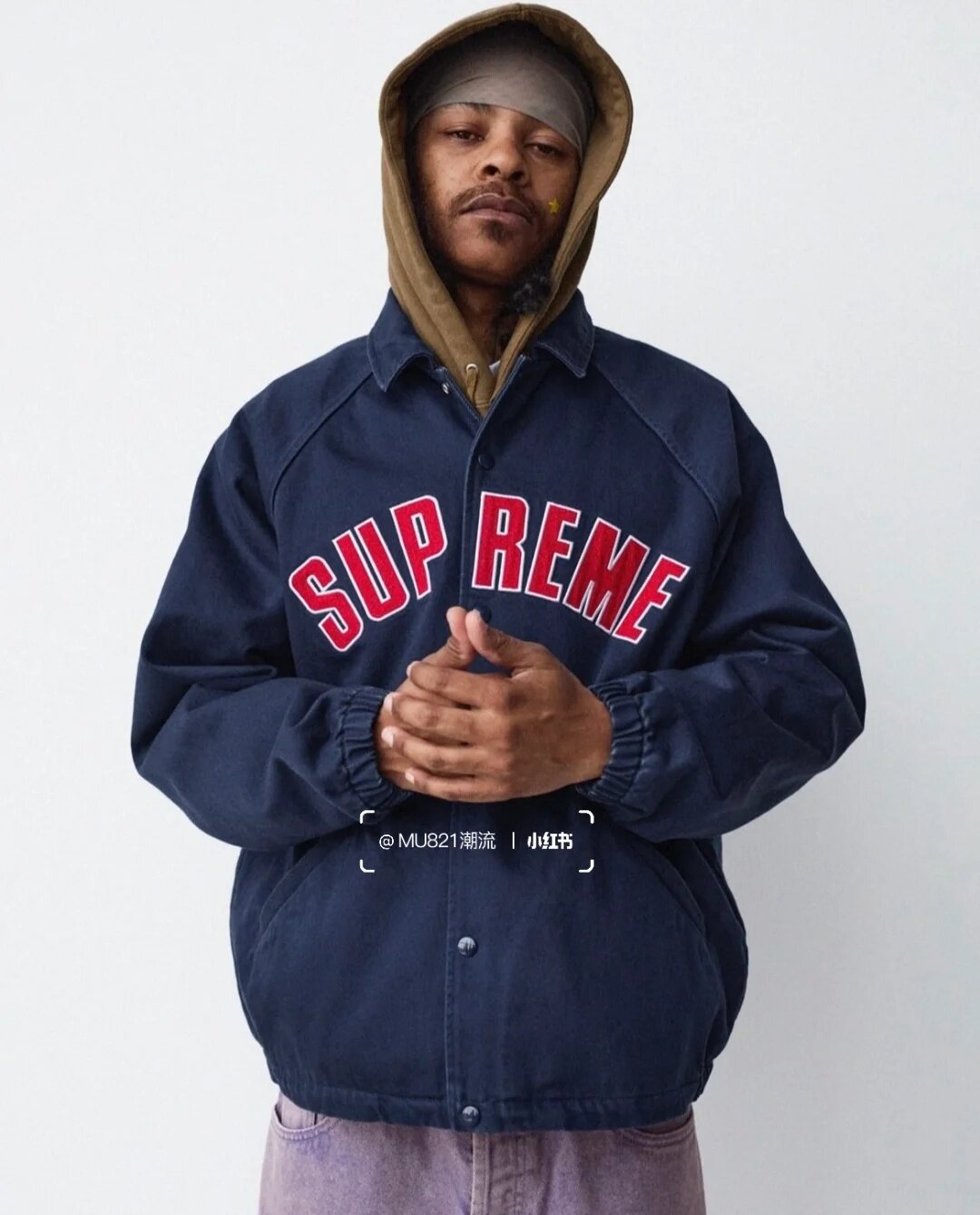 Supreme Arc Logo Navy & Red Coaches Jacket