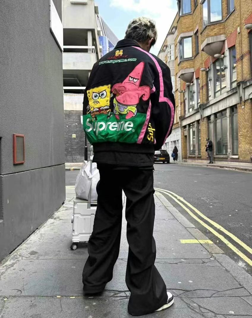 Supreme x SpongeBob SquarePants Graphic Black & Pink Bomber Jacket