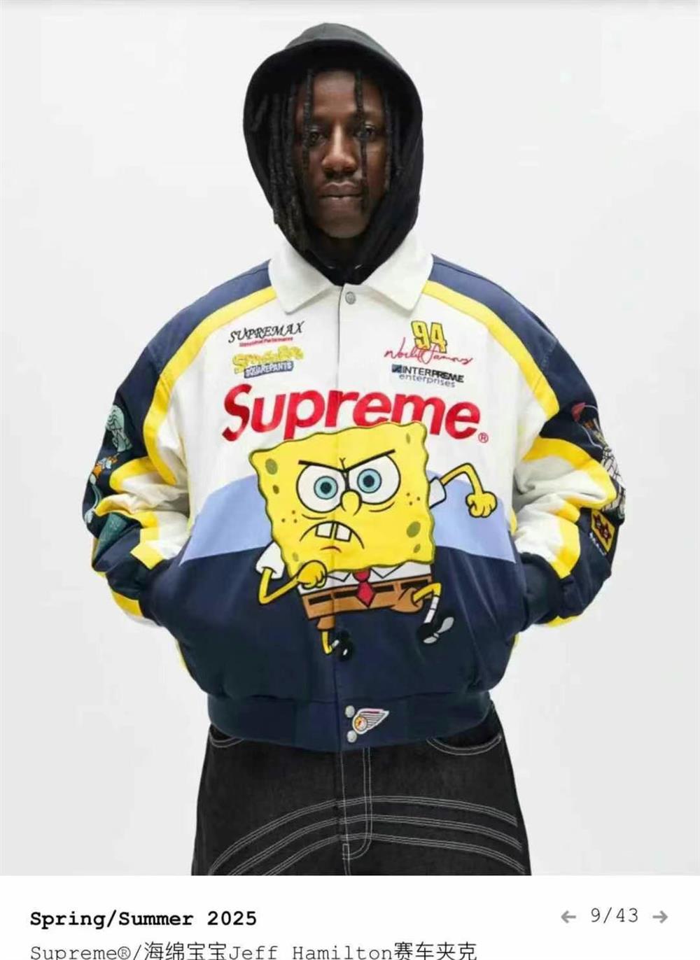 Supreme x SpongeBob SquarePants Graphic Navy & Yellow Bomber Jacket