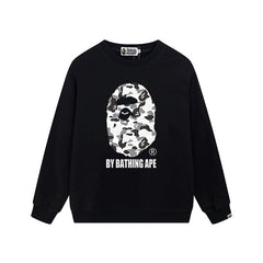 BAPE Black White Camo Ape Head Graphic Crewneck Sweatshirt