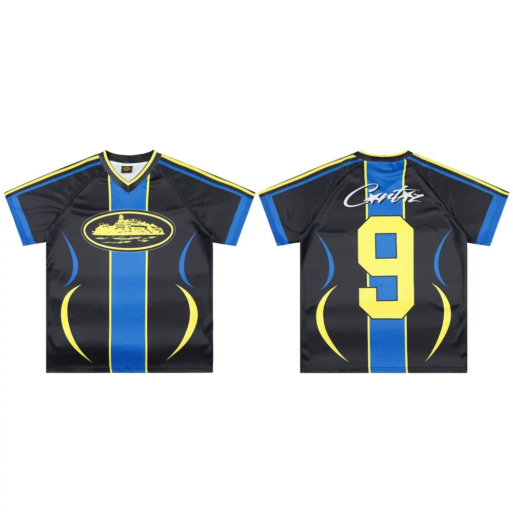 Corteiz Soccer Jersey T-Shirt - Black/Blue/Yellow