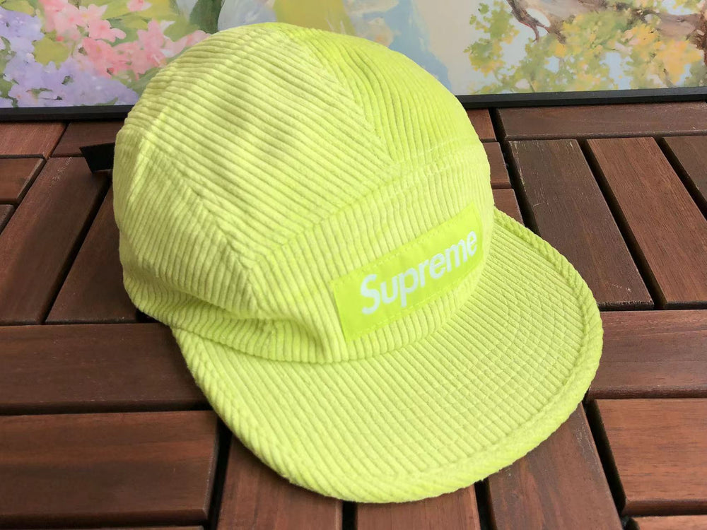 Supreme Neon Green Corduroy Tonal Box Logo 5-Panel Camp Cap