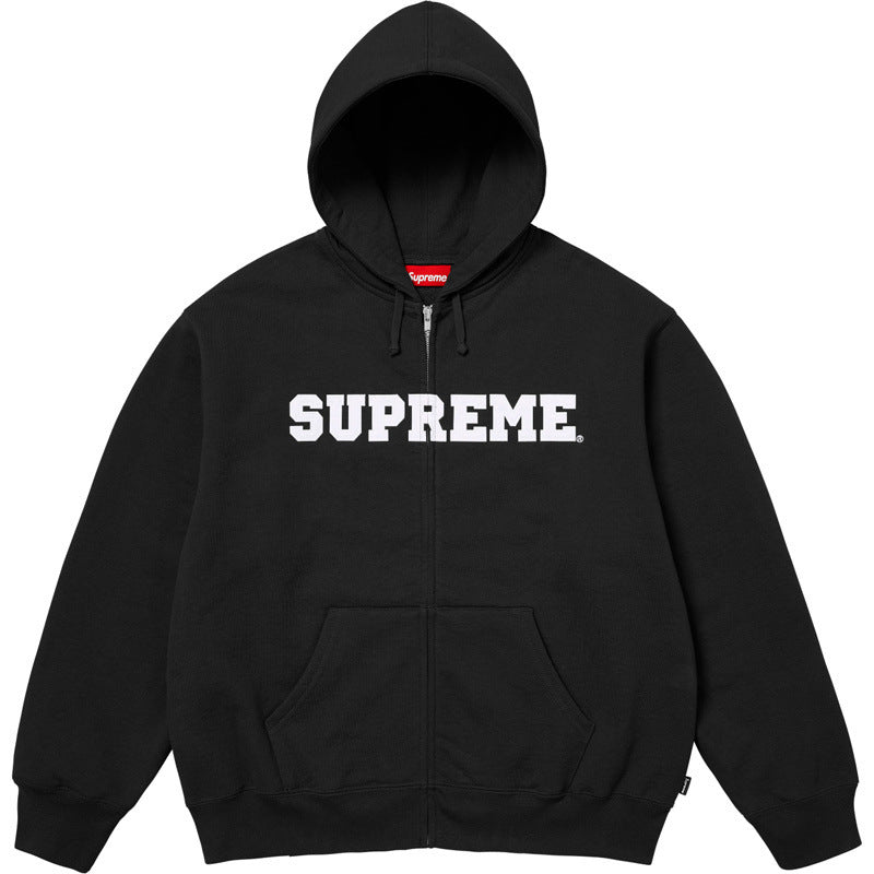 Supreme Collegiate Logo Zip-Up Hooded Sweatshirt - Black / White