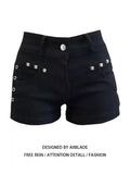 Sisjuly Edge-Cut Denim Mini Shorts in Onyx Black