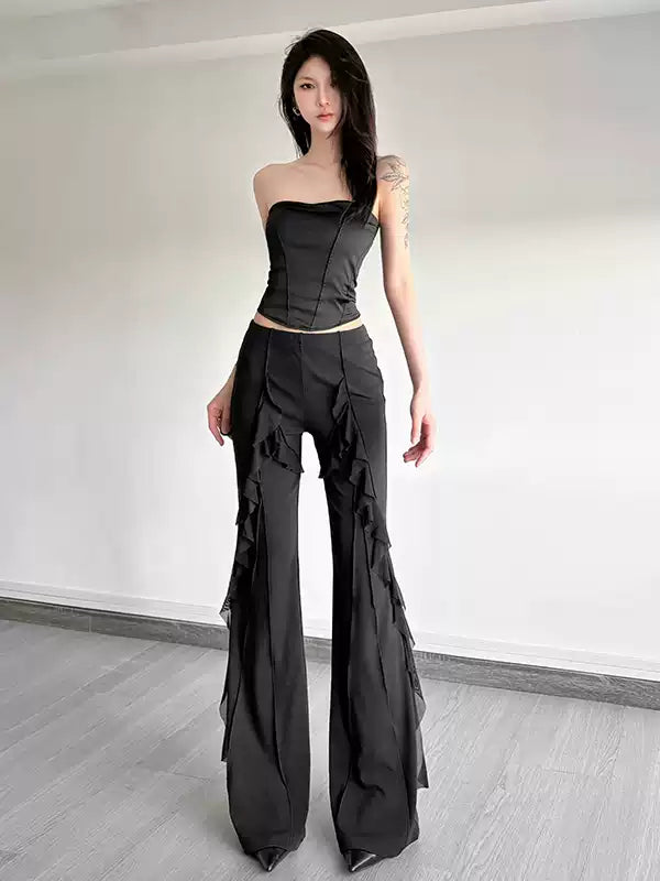Sisjuly Retro-Modern Contrast Piping Flares