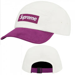 Supreme White and Purple 5-Panel Box Logo Camp Cap