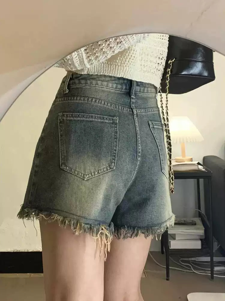 Sisjuly Retro Vibe High-Waisted Denim Shorts