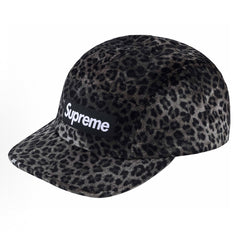 Supreme Grey Leopard Print Velvet Box Logo 5-Panel Camp Cap