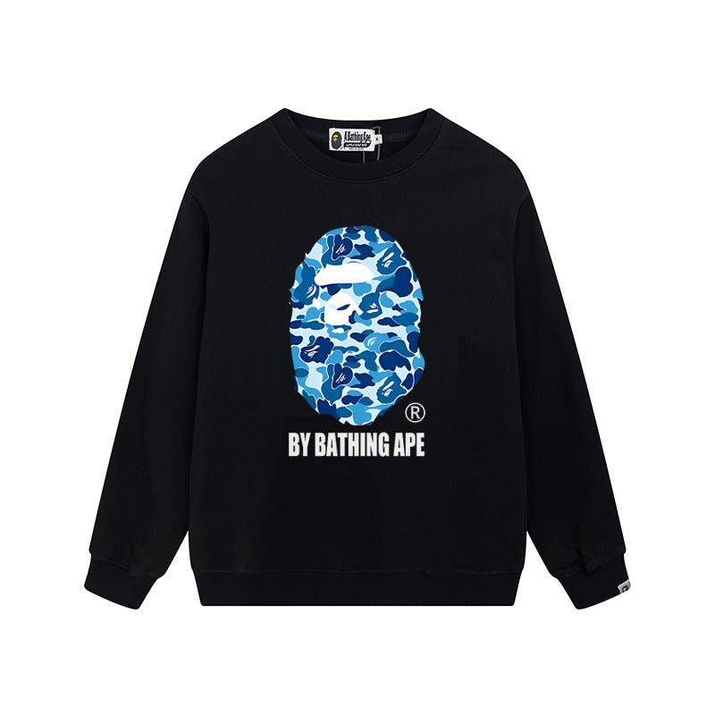 BAPE Blue Camo Ape Head Graphic Crewneck Sweatshirt