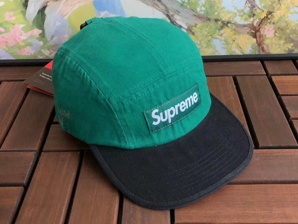 Supreme Green and Black Two-Tone Canvas Box Logo 5-Panel Camp Cap