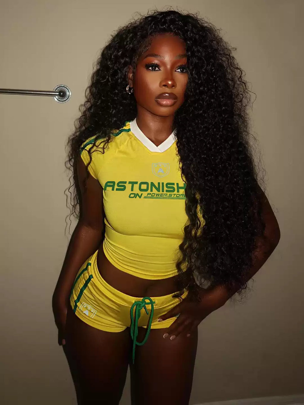 Sporty girl Bloke core print fitted short-sleeved T-shirt with belted shorts set for summer women's attire