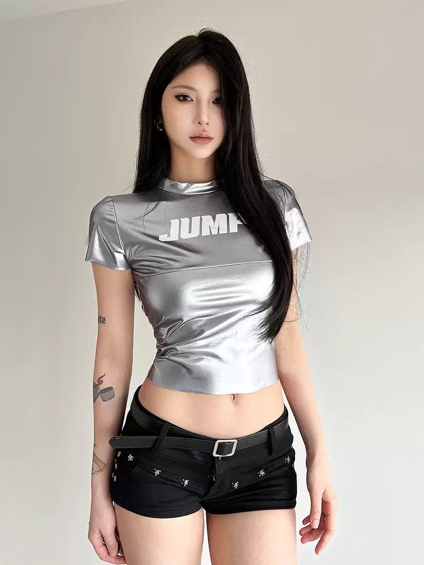 Cyberpunk Glossy PU Leather Graphic Tee