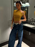 Sisjuly Metal Hardware Asymmetric Crop Tee