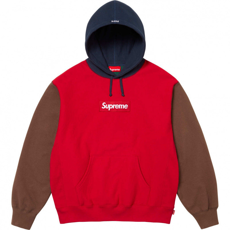 Supreme Box Logo Hooded Sweatshirt - Red / Brown / Navy