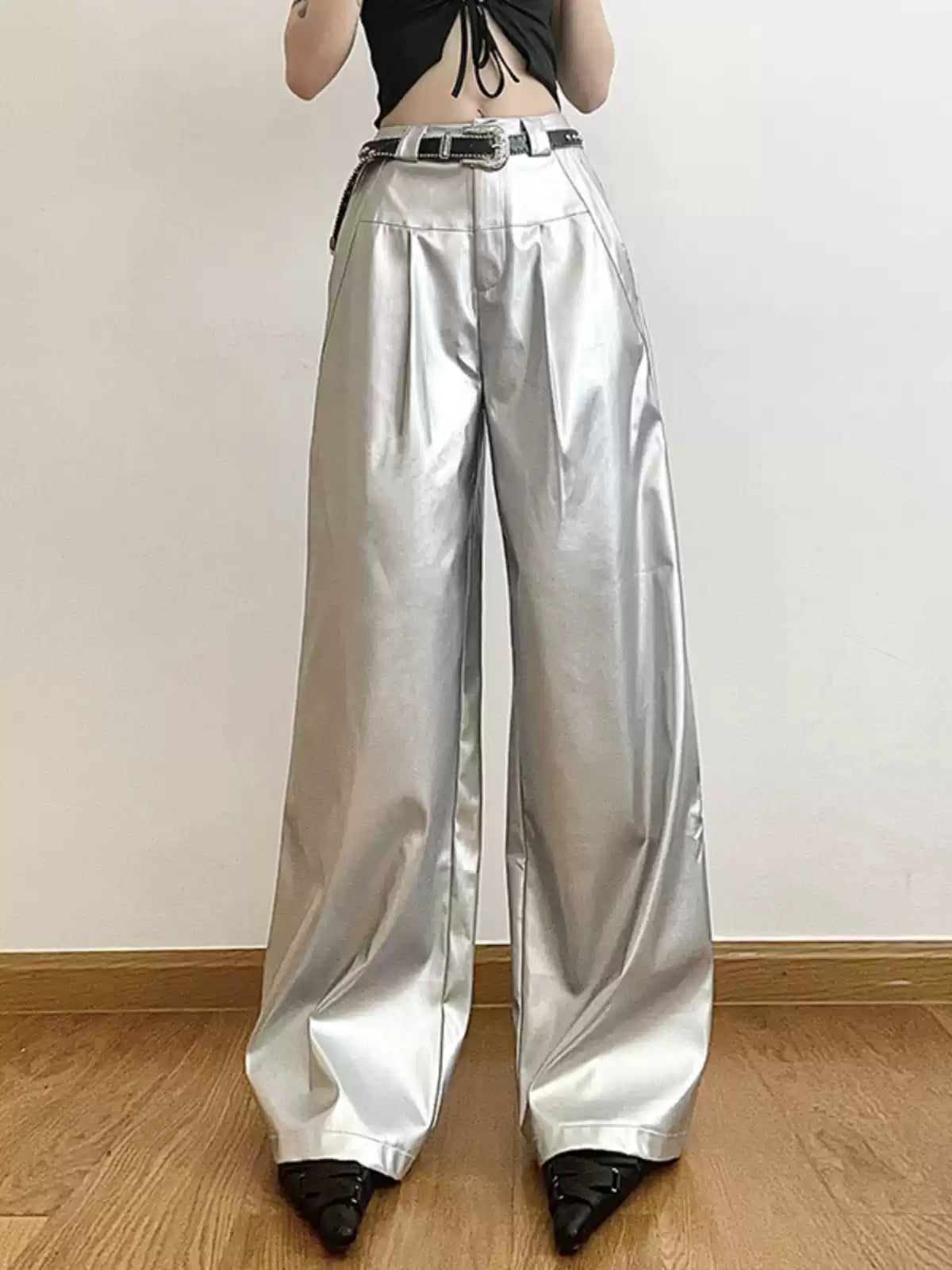 Sisjuly Metallic Cyber-Punk Slouchy Pants