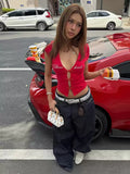 Sexy and stylish senior sister letter-print Chinese qipao-style openwork short-sleeve T-shirt for women