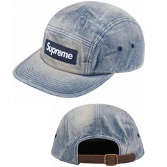 Supreme Light Blue Acid Wash Denim 5-Panel Box Logo Camp Cap
