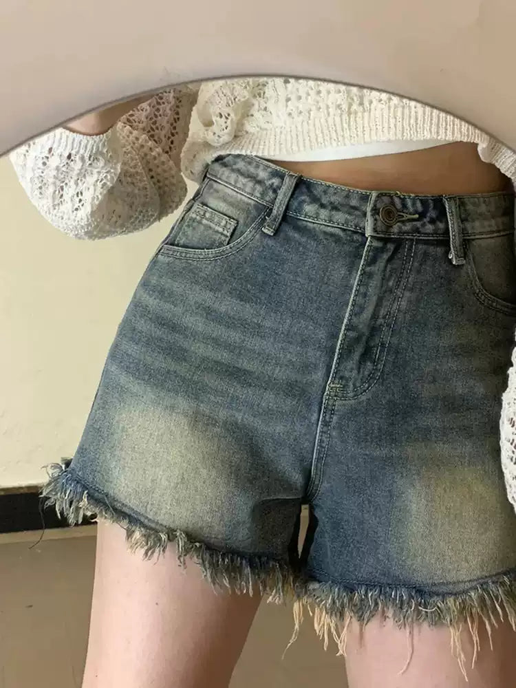 Sisjuly Retro Vibe High-Waisted Denim Shorts