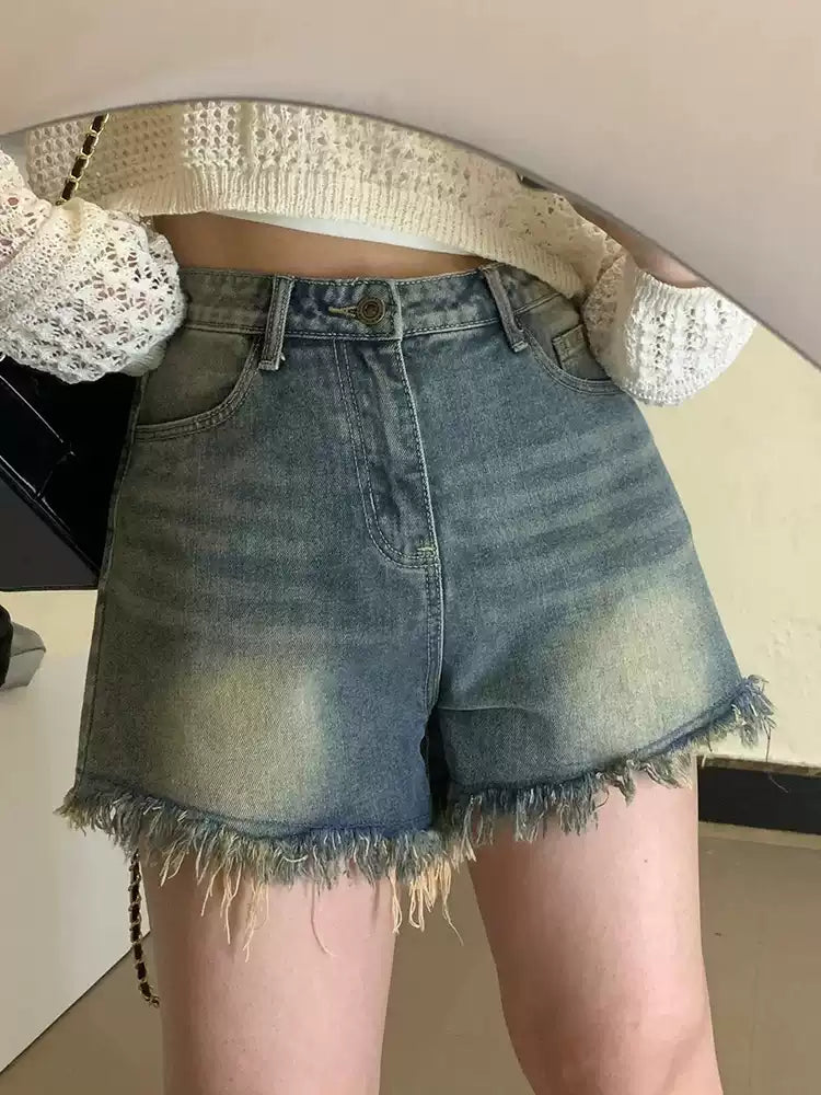 Sisjuly Retro Vibe High-Waisted Denim Shorts