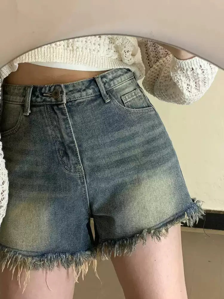 Sisjuly Retro Vibe High-Waisted Denim Shorts