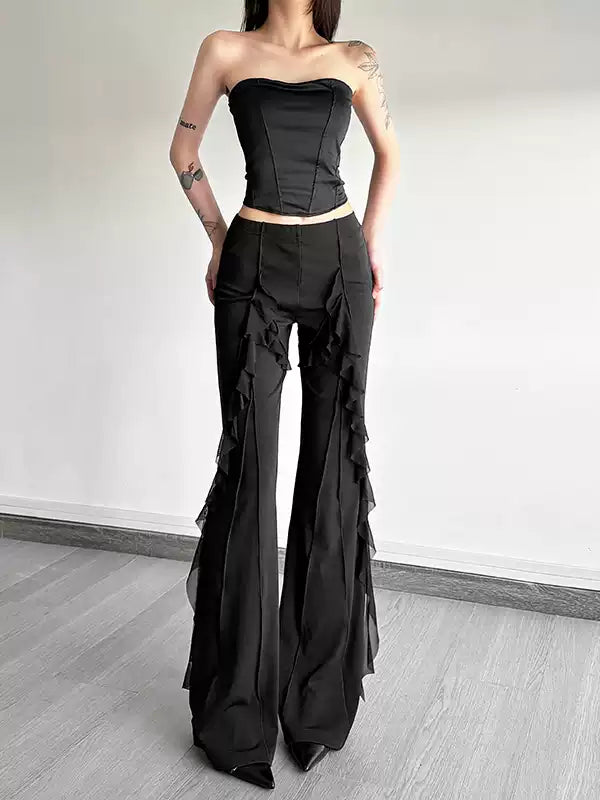 Sisjuly Retro-Modern Contrast Piping Flares