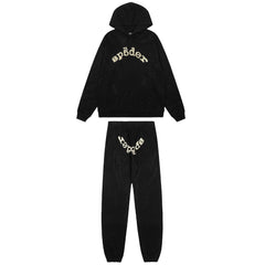 Sp5der Rhinestone Letter Graphic Hoodie and Sweatpants Tracksuit Set