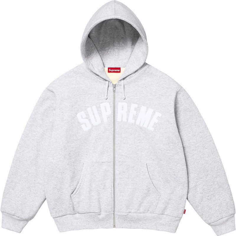 Supreme Arch Logo Zip-Up Hooded Sweatshirt - Heather Grey