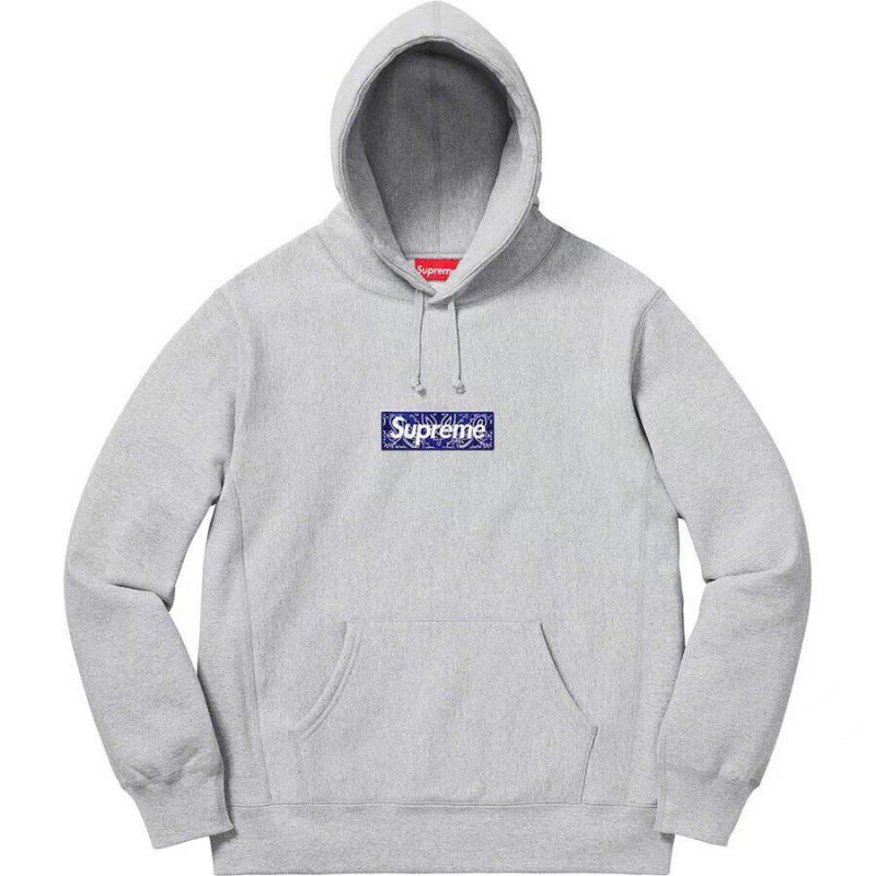 Supreme Bandana Box Logo Hooded Sweatshirt - Heather Grey / Blue