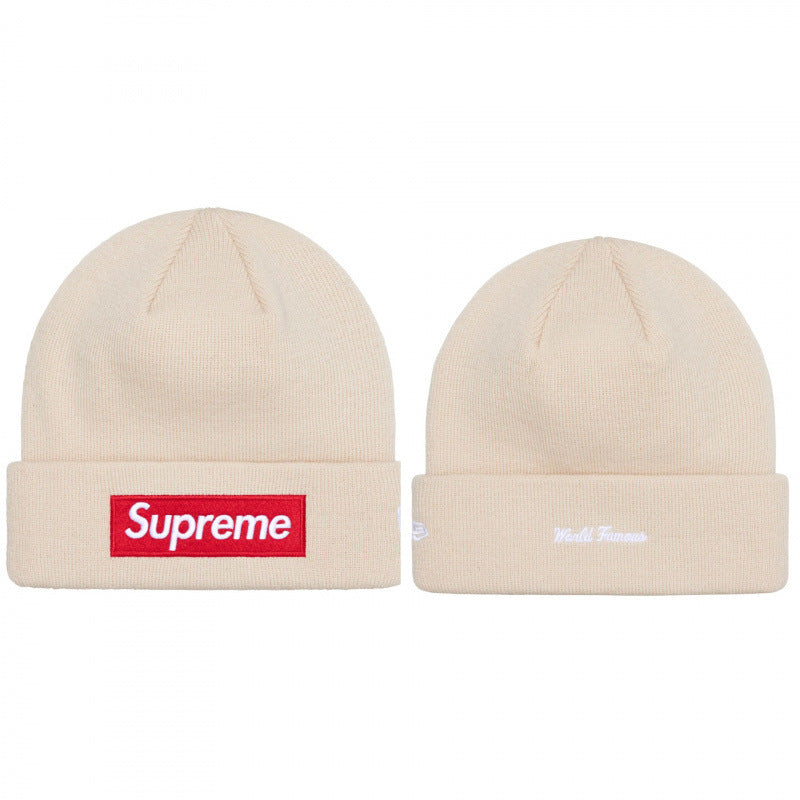 Supreme / New Era Natural Box Logo Beanie with World Famous Embroidery
