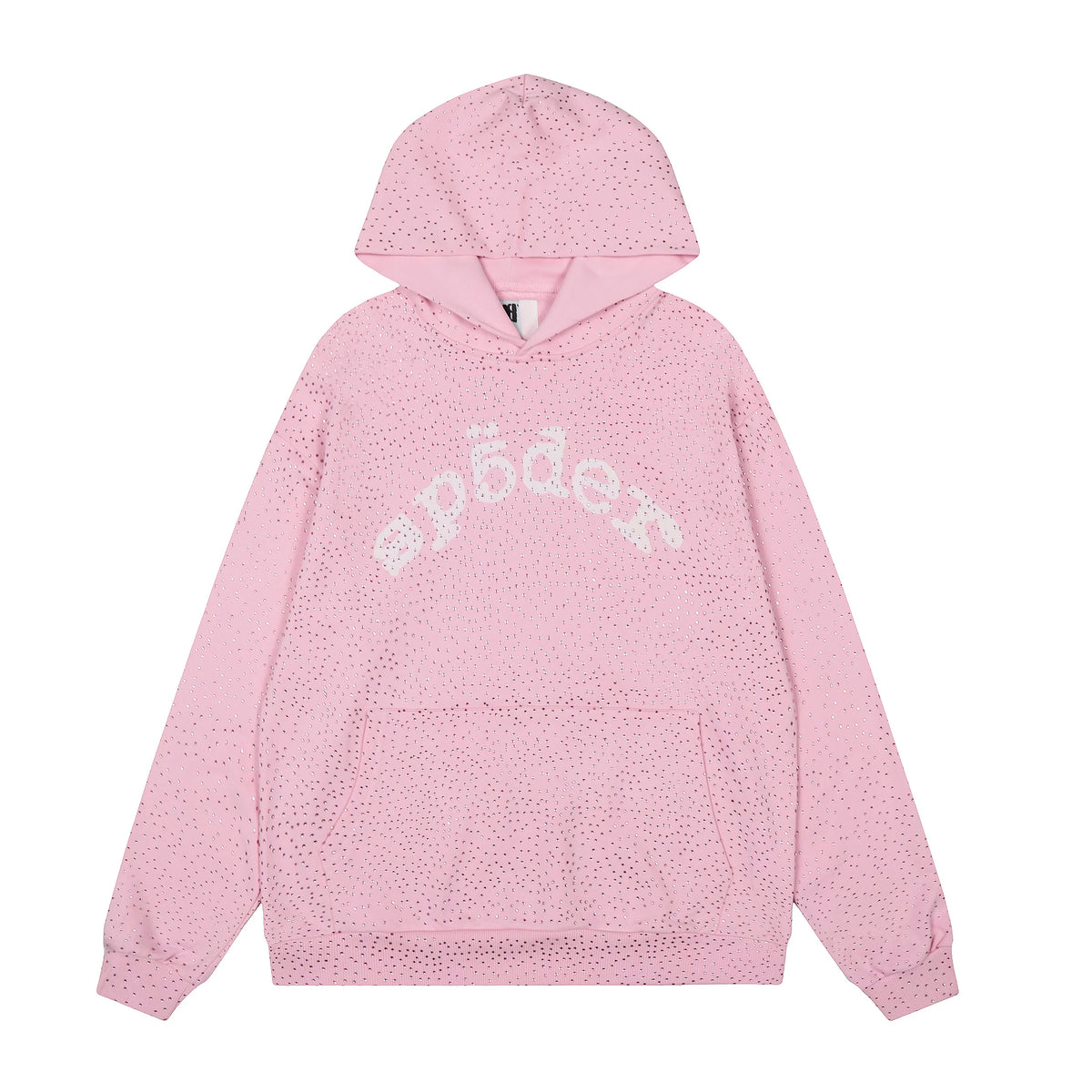 Sp5der Rhinestone Letter Graphic Light Pink Pullover Hoodie