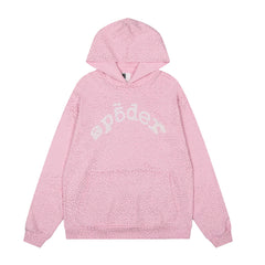 Sp5der Rhinestone Letter Graphic Light Pink Pullover Hoodie